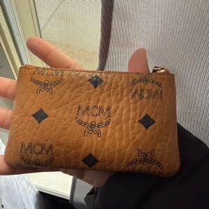 MCM Tan Leather Coin Pouch with Gold Chain